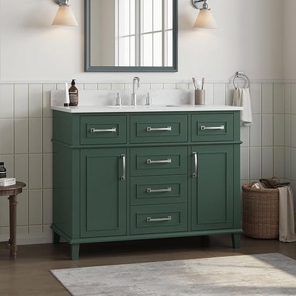 42 Inch Green Bathroom Vanity with Sink, Fully Assembled Bathroom Vanities with Soft Closing Doors & Dovetail Drawers, Solid Wood Vanity with Sink, 42 Inch Vanity for Bathroom