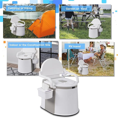5 Gal Camping Potty, Portable Toilet with Handrails, White