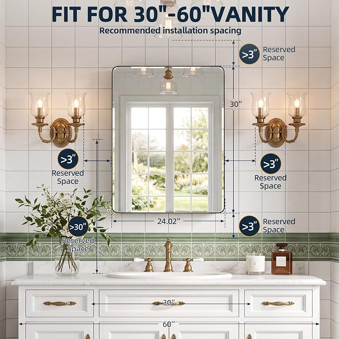 24 x 30 Black Medicine Cabinet Mirror, Recessed or Surface Mount | Bathroom mirror with storage: 6 adjustable shelves fit tall bottles; DTC soft-close hinges; rust-resistant aluminum