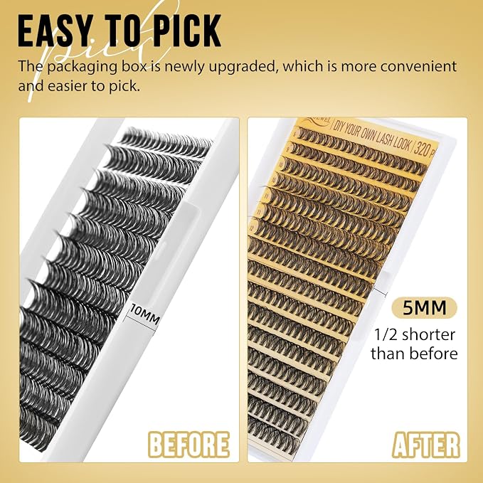 QUEWEL Lash Clusters 320Pcs 30D D Curl Lash Cluster Eyelash Extensions | Cluster Lashes Mix9-16mm Individual Eyelashes Clusters Wispy Lash Clusters Thin Band Soft to Use at Home(30D D Mix9-16)