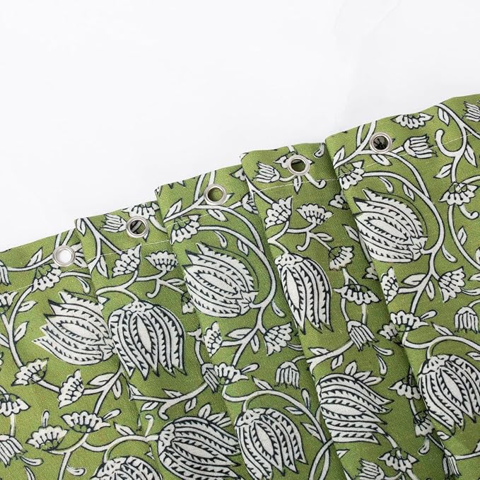 MUGINYU Sage Green Floral Shower Curtain Vintage Block Print - 72x72 Inches,Cotton Blend Cloth Fabric Farmhouse Decorative French Country Bathroom Decor, Cottagecore Aesthetic Pattern