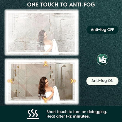36" x 60" LED Bathroom Mirror with Lights, Memory Vanity Mirror | Anti-Fog, 3 Color Modes, Dimmable, Front Lit, Memory Function, Tempered Glass, Lighted Bathroom Mirror for Wall