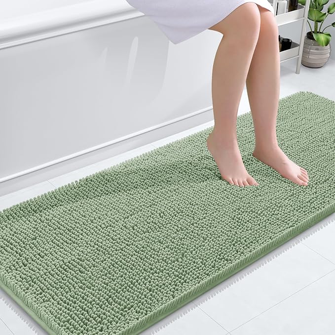 OLANLY Bathroom Runner Rugs 59x24, Extra Soft Absorbent Chenille Bath Rugs | Sage Green, Quick-Drying Rubber Backing, Washable Long Bath Mat for Bathroom Floor, Tub and Shower, Home Decor Accessories