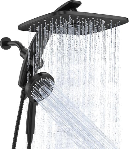 Veken 14" Luxurious Shower Head with Handheld,Full Body Coverage,Power Wash | Magnetic Hand Held,Best Dual Rain Shower Heads Combo,Large Rainfall,Double Detachable Showerhead,Ducha Para Baño,Matte Black