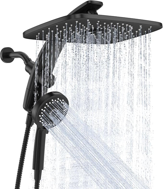 Veken 14" Luxurious Shower Head with Handheld,Full Body Coverage,Power Wash | Magnetic Hand Held,Best Dual Rain Shower Heads Combo,Large Rainfall,Double Detachable Showerhead,Ducha Para Baño,Matte Black