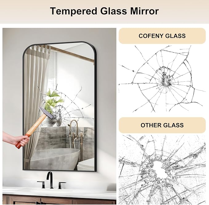 COFENY Bathroom Mirror, 24x40 inch Black Rectangle Wall Mounted Mirror with Thin Frame, Bathroom Vanity Mirrors for Over Sink, Entryway, Living Room, Bedroom