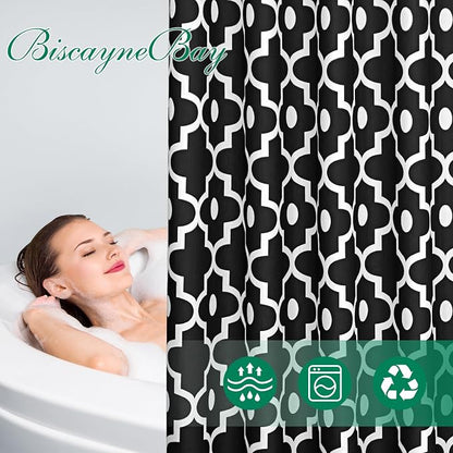 Fabric Modern Extra Long Shower Curtains for Bathroom-Black and White | 72"W x 84"L Textured Faux Linen Elegant Classic Moroccan Bath Decor-Hotel Quality Transitional Washable & Breathable Cloth