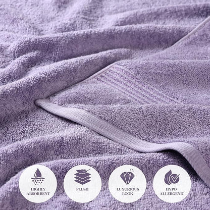Superior Egyptian Cotton Bath Towel Set, Home Bathroom Towels, Master, Guest Bath, Decor Essentials, Quick Dry, Absorbent, Large Body Towels, Spa, Hotel, Resort, Adult, Kids, Set of 2, Royal Purple