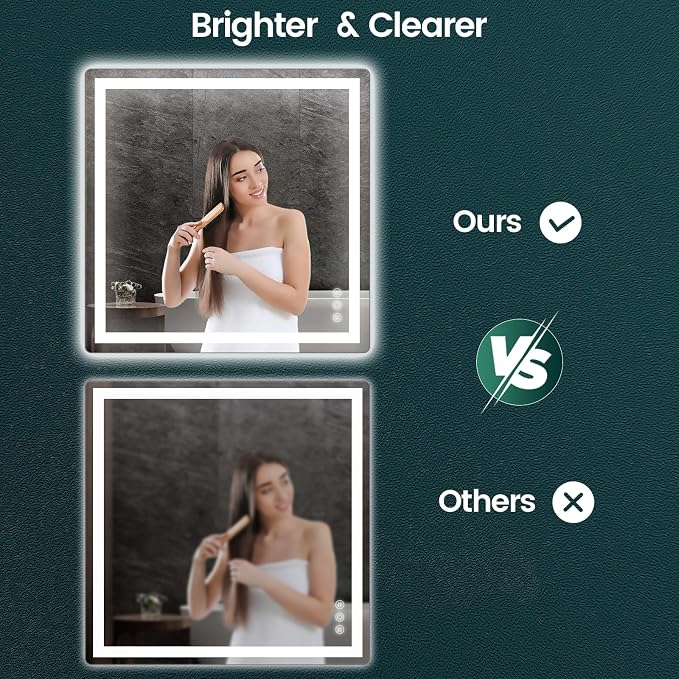 36" x 36" LED Bathroom Mirror with Lights, Memory Vanity Mirror | Anti-Fog, 3 Color Modes, Dimmable, Front Lit, Memory Function, Tempered Glass, Lighted Bathroom Mirror for Wall