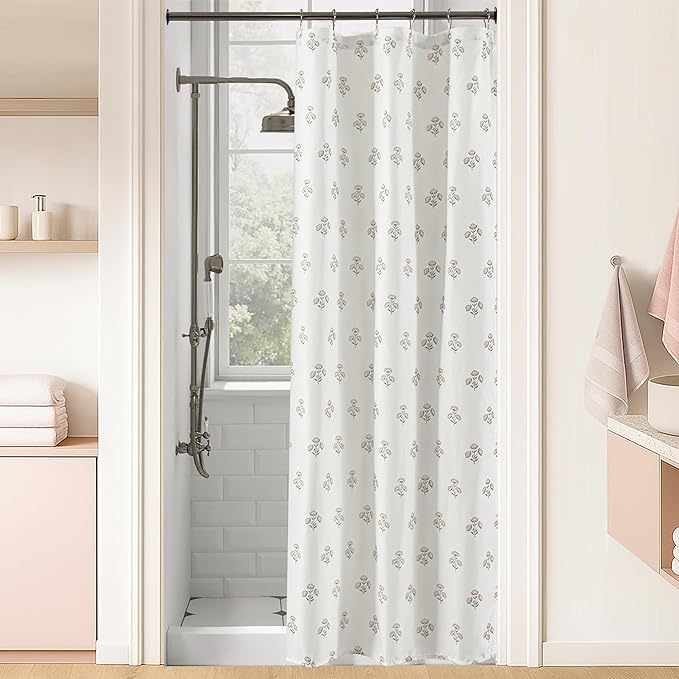 Stall Small Shower Curtain 36x72 for RV,Boho Pink Floral Waterproof Fabric Half Size Narrow Shower Curtains for Dorm Camper