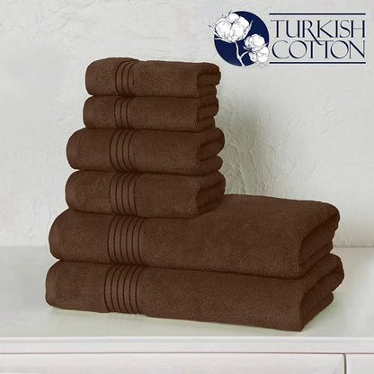 Elegant Comfort Premium Cotton 6-Piece Towel Set, Includes 2 Washcloths, 2 Hand Towels and 2 Bath Towels, 100% Turkish Cotton - Highly Absorbent and Super Soft Towels for Bathroom, Brown