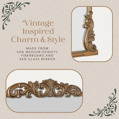 English Estate Carved Arch Wood Wall Mirror, Mirror for Entryway, Living Room, Bathroom, Antique Gold, 30.6x41