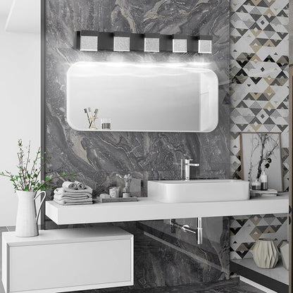Crystal Black Light Fixtures, 5 Light Vanity Lights, LED Over Mirror, Modern Bathroom Vanity Light 6000K, 39 Inch