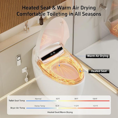 Smart Toilet with Bidet Built In with Warm Water Sprayer and Dryer | Foot Sensor Operation,Heated Seat toilet with LED Display for Bathroom,Auto Dual Flush