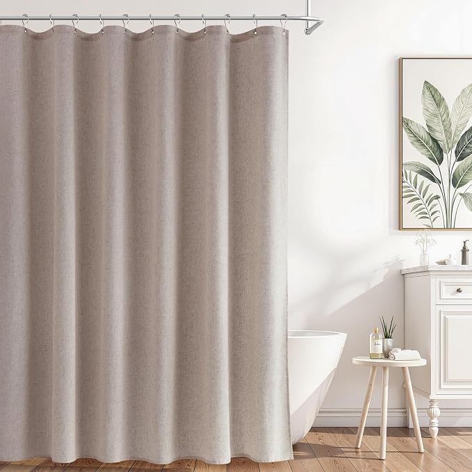 Linen Shower Curtain 78 Inch Long Shower Curtains Set with Hooks for Bathroom Boho Farmhouse Fabric Neutral Cloth Modern Cottage Core Waterproof,Ecru