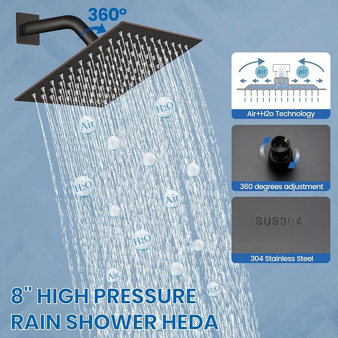 Airuida Oil Rubbed Bronze Shower Faucet Set,8 Inch Shower Valve Kit | Square Showerhead,Female Thread Rough-in Valve,Bathroom Rain Shower System,Single Function Handle