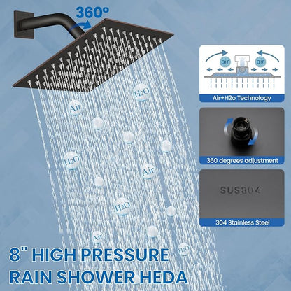 Airuida Oil Rubbed Bronze Shower Faucet Set,8 Inch Shower Valve Kit | Square Showerhead,Female Thread Rough-in Valve,Bathroom Rain Shower System,Single Function Handle
