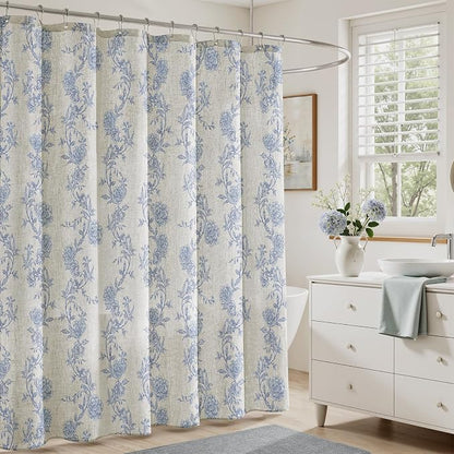 HOMEIDEAS Blue and White Floral Shower Curtain 36x72 Inch | Fresh Farmhouse Bathroom Decor,Waterproof and Machine Washable Fabric,Polyester with 12 Hooks