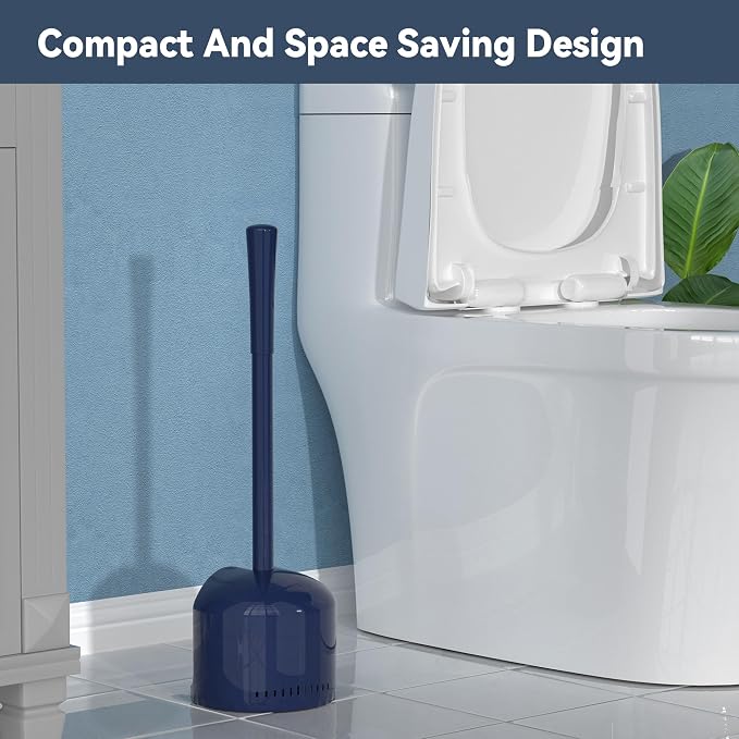 TRENTI Toilet Plunger with Holder, Plunger with Holder for 5.3-inch Toilet Drain, Plungers for Bathroom with Holder, Toilet Plunger Heavy Duty (2, Blue)