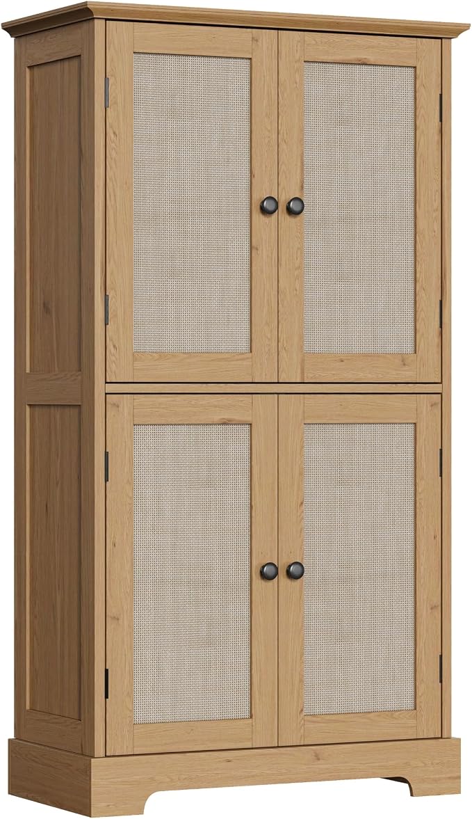 ChooChoo Bathroom Floor Cabinet with Adjustable Shelves | Bathroom Storage Cabinet, 4 Doors, Freestanding Cupboard for Living Room, Rustic Oak