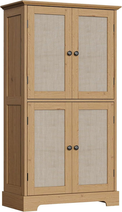 ChooChoo Bathroom Floor Cabinet with Adjustable Shelves | Bathroom Storage Cabinet, 4 Doors, Freestanding Cupboard for Living Room, Rustic Oak