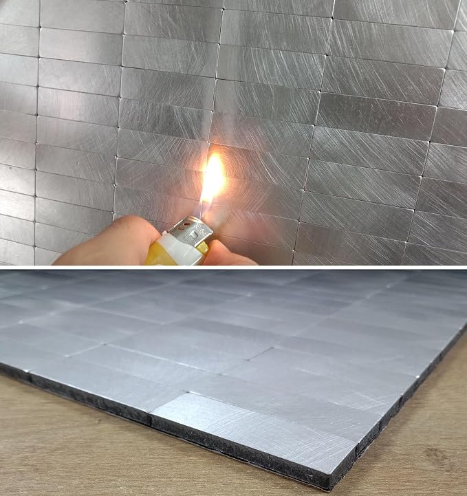XUANINY Peel and Stick Tile Backsplash Wall Tiles, Frosted Silver, 8-Pack | Self-Adhesive, Easy to Install, Aluminum Mosaic Sticker, For Kitchen, 11.33"x11.92" Per Sheet