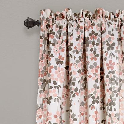 Lush Decor Weeping Flower Light Filtering Window Curtain Panels, Pair, 52"W x 95"L + 2" Header, Blush & Gray - Charming Modern Floral Curtains for Living Room, Dining Room, & Bedroom