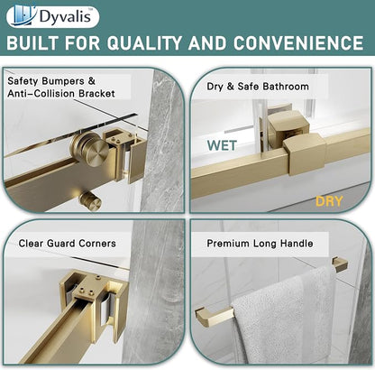 43-48" W x 76" H Frameless Double Sliding Shower Door for Walk-in Shower,5/16" (8mm) SGCC Certified Clear Tempered Safety Glass,Easy-Clean Coating,Quiet Heavy-Duty Roller System,Brushed Gold