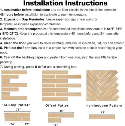 Hilarious Peel and Stick Vinyl Floor Tiles, Natural Maple Wood 36 Planks 54 Sq.Ft Waterproof Self Adhesive Vinyl Flooring Stick on Floor Tiles Luxury Vinyl Plank Flooring DIY for Bathroom, Kitchen, RV