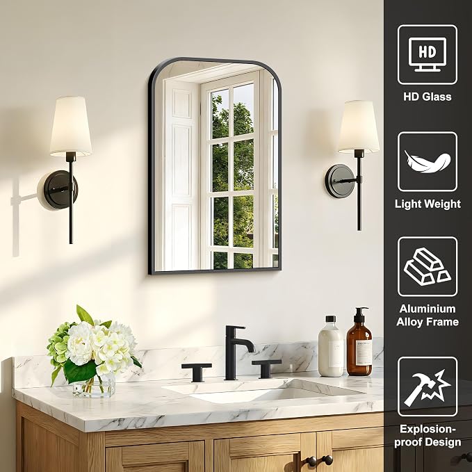 COFENY Bathroom Mirror, 16x24 inch Black Rectangle Wall Mounted Mirror with Thin Frame, Bathroom Vanity Mirrors for Over Sink, Entryway, Living Room, Bedroom