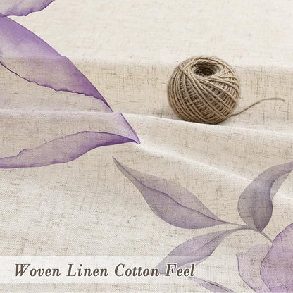 Purple Floral Linen Shower Curtain, Watercolor Botanical Design, 72 x 72 | Boho Floral Design, Watercolor Botanical Style, Ink Painting Flowers & Leaves, Linen Blend Fabric Curtain