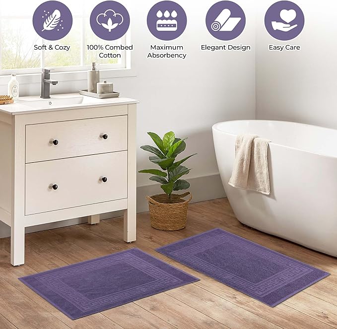 Superior Hotel & Spa Quality Bath Mat Set of 2, Made of Long-Staple Combed Cotton, Durable and Washable 100% Cotton Bathroom Mat 2-Pack, Royal Purple, 22" x 35"