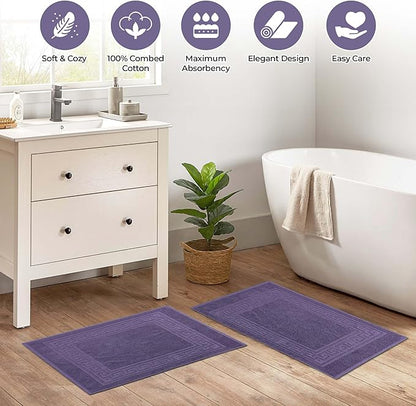 Superior Hotel & Spa Quality Bath Mat Set of 2, Made of Long-Staple Combed Cotton, Durable and Washable 100% Cotton Bathroom Mat 2-Pack, Royal Purple, 22" x 35"