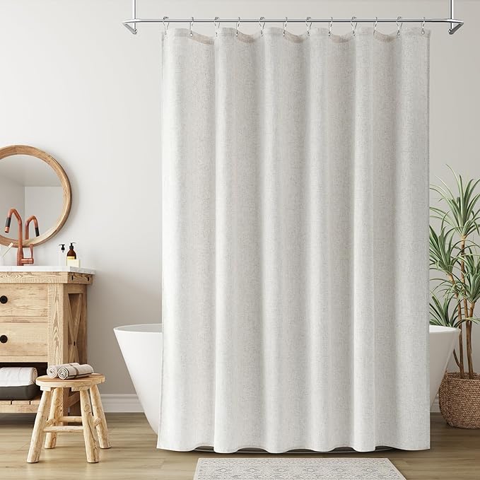 Linen Shower Curtain for Bathroom 78 Inches Length Boho Color | Weighted Fabric Bath Curtains with Hooks, Water Repellent, Neutral Boho Farmhouse, Simple Luxury Shower Decor, 1 Panel, 72x78