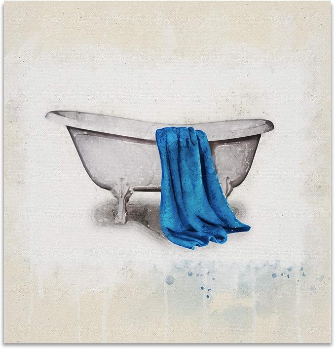 Renditions Gallery Watercolor Vintage Bathtub Bathroom Décor Gallery Wrapped Canvas Wall Art, 12x12,