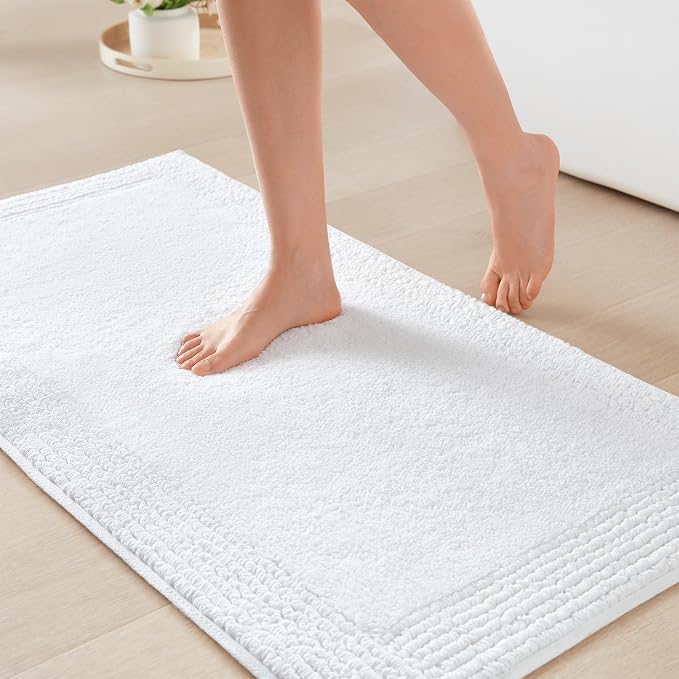 Madison Park Splendor Reversible 100% Cotton Bath Rug, 24 x 36, White | Tufted Bathroom Mat, 3000 GSM, Hotel Quality, Luxurious Plush, Medium Pile, Absorbent, Quick Dry, OEKO-TEX, Shower Room Décor