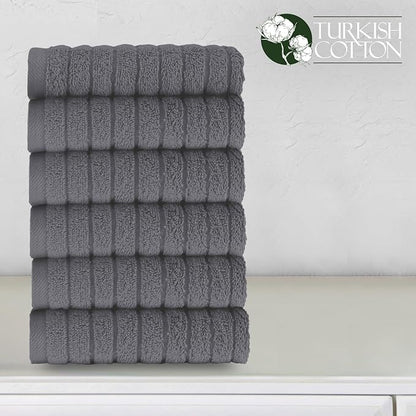 Elegant Comfort 100% Turkish Cotton Corduroy Ribbed Luxury Washcloths 6 Pack Soft 13 x 13 Inch - Higly Absorbent, Durable, Quick Dry, Spa Premium Hotel Quality for Bathroom or Travel, Gray