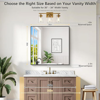 DESBING 36" x 36" Bathroom Mirror, Black Metal Frame Wall Mirror | HD Image,Shatterproof Decorative Square Vanity Mirror for Bedroom Bathroom Living Room Entryway Horizontal or Vertical