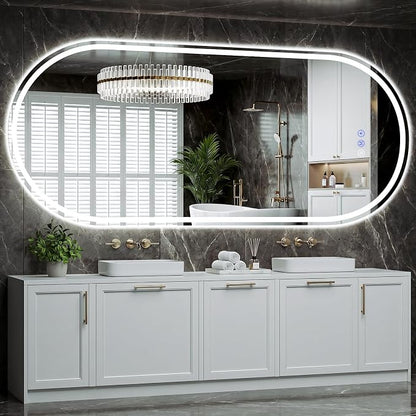 Oval LED Bathroom Mirror, 30"x 71" Led Full Length Mirror | Frameless Large LED Mirror with Front Light & Backlit, Anti-Fog, Dimmable Wall Mounted Lighted Mirror, Smart Bathroom Mirror