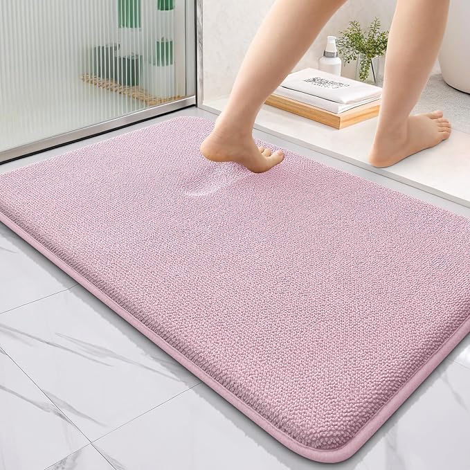 OLANLY Thick Memory Foam Bathroom Rug 36x24, Absorbent Bath Mat, Dusty Rose | Soft Quick Dry Bath Rugs, Non-Slip, Machine Washable Carpet for Bathroom Floor, Tub and Shower, Home Decor Accessories