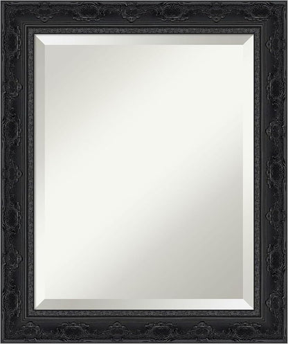 Amanti Art Black Bathroom Mirror for Over Sink, 24x20 Filigree Gloss Black Rectangle Vanity Mirror, Small Traditional Frame, Hangs Horizonally and Vertically, Bathroom Wall Decor, Beveled Edge
