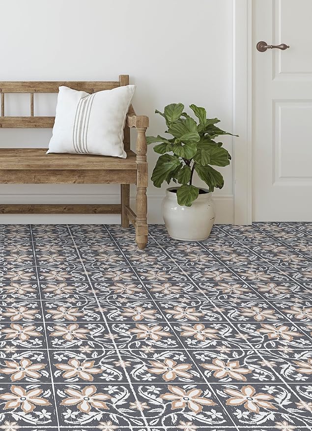 FloorPops Lillium Blue Peel and Stick Floor Tiles, FP6302