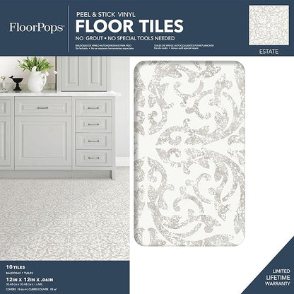 FloorPops Estate Peel & Stick Floor Tiles, Gray