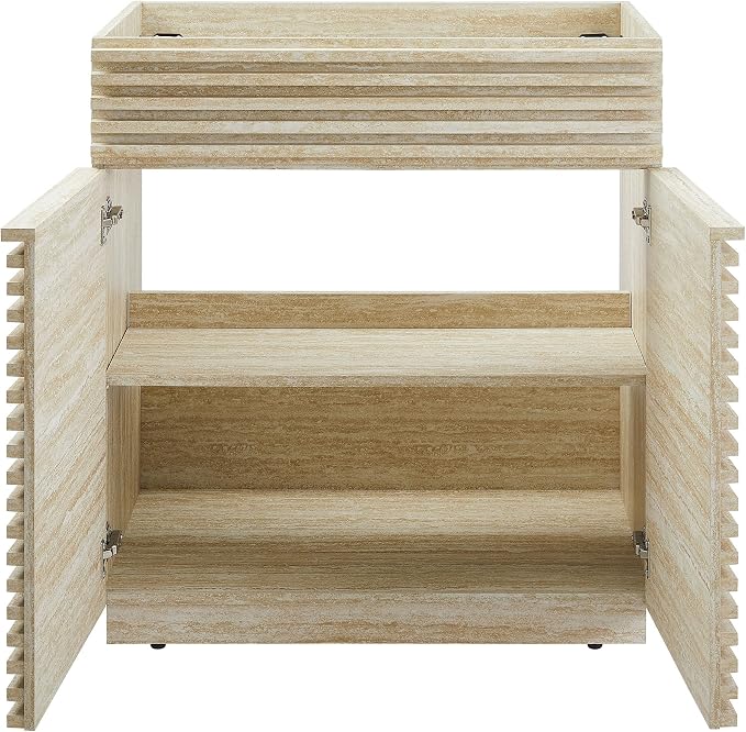 Modway Render Faux Travertine Slatted Bathroom Cabinet in Travertine