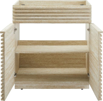 Modway Render Faux Travertine Slatted Bathroom Cabinet in Travertine