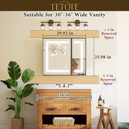 White Lighted Medicine Cabinet Mirror with Led Lights 30 x 26 Wall Mount or Recessed Bathroom Cabinet with Storage, 2 Door Tempered Glass Led Vanity Cabinet, 2 Outlets, 3-Color Dimming, Defog