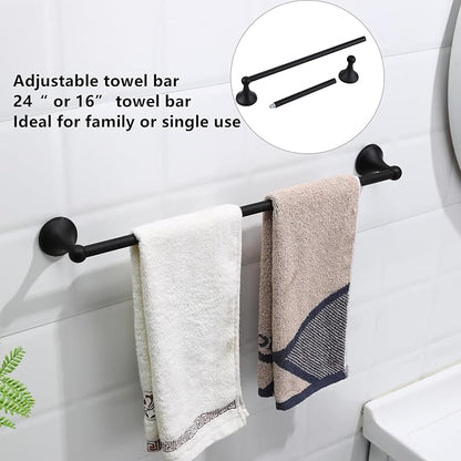 4 Piece Antique Bathroom Hardware Accessories Set Matte Black,24 Inch Towel Bar Set,Towel Rack Set,Bathroom Towel Holder Set