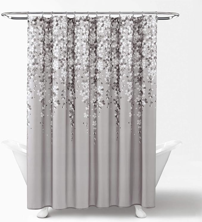 Lush Decor Weeping Flower Shower Curtain 72"W x 72"L Gray - Fabric Shower Curtains for Bathroom - Floral Bathroom Curtain - Cottage Core Decor