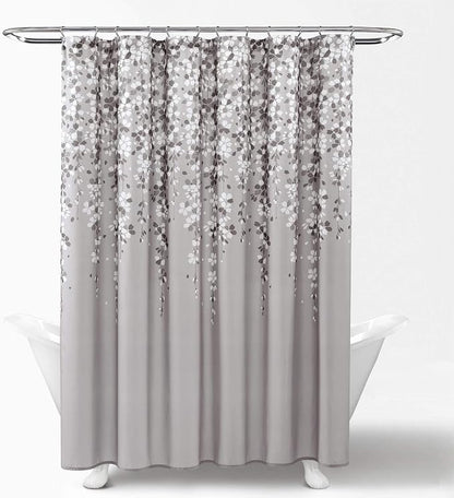 Lush Decor Weeping Flower Shower Curtain 72"W x 72"L Gray - Fabric Shower Curtains for Bathroom - Floral Bathroom Curtain - Cottage Core Decor