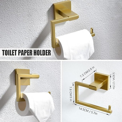 YACVCL 5 Piece Bathroom Hardware Set Brushed Gold, SUS304 Stainless Steel 23.6 Inch Bathroom Towel Holder Set, Brushed Gold Bathroom Accessories, Wall Mounted Towel Holder Set